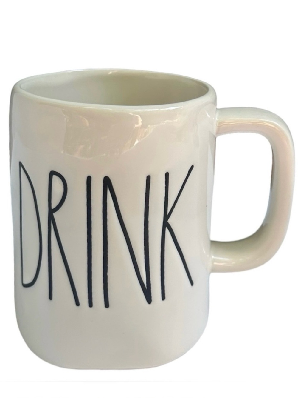 Rae Dunn DRINK Mug White Black Large Letter Dimples NWT 2017 OG